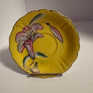 Vintage Gaji Yellow Floral Luster Decorative Plate Occupied Japan